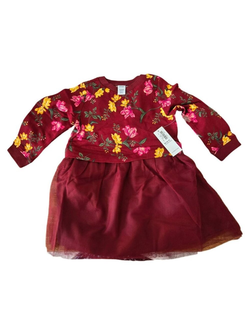 Old Navy Floral Tutu Dress 18-24mo Pretty Burgundy Fall Little Girl LH4016a